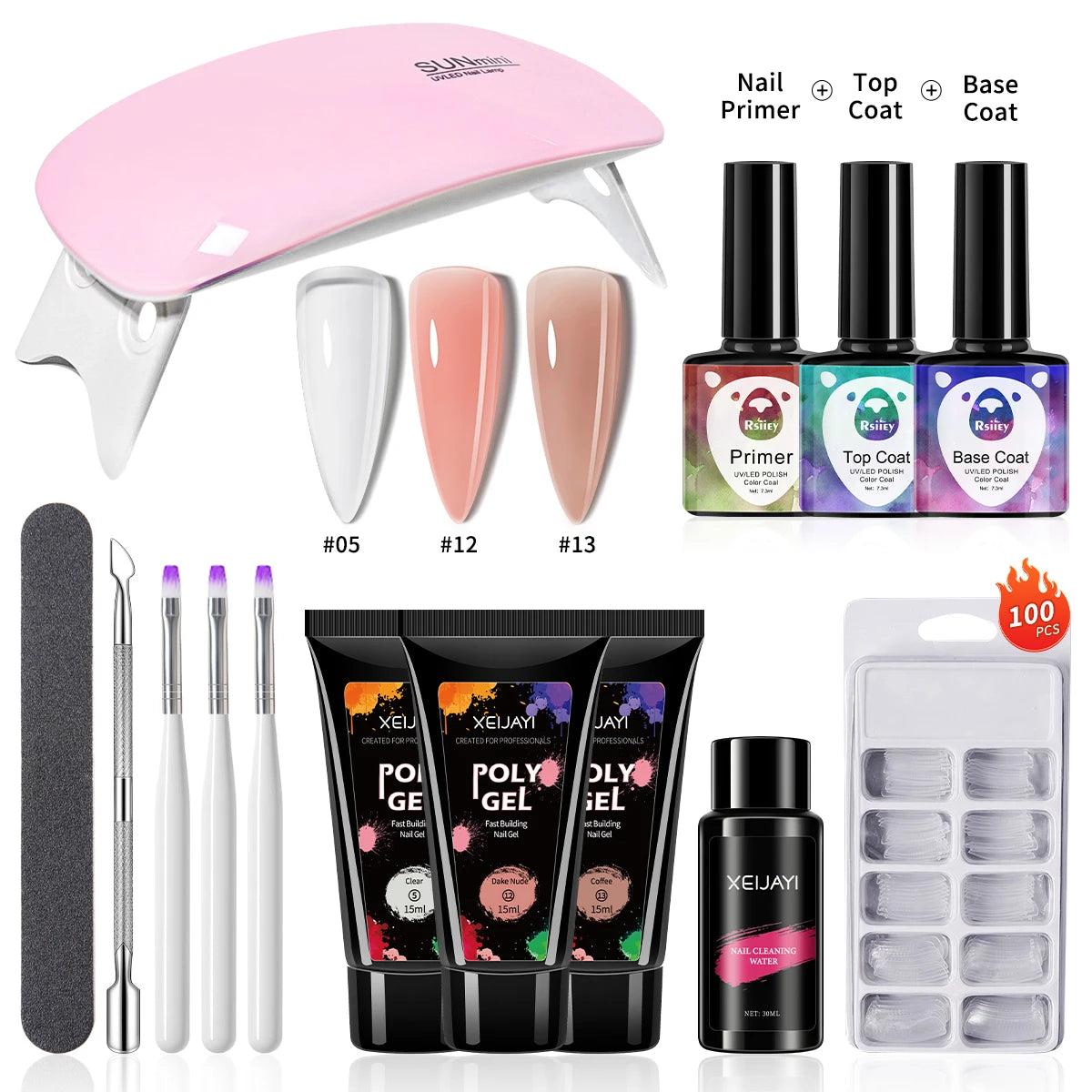 DIY Poly Gel Nail Extension Kit with Led Lamp & Accessories