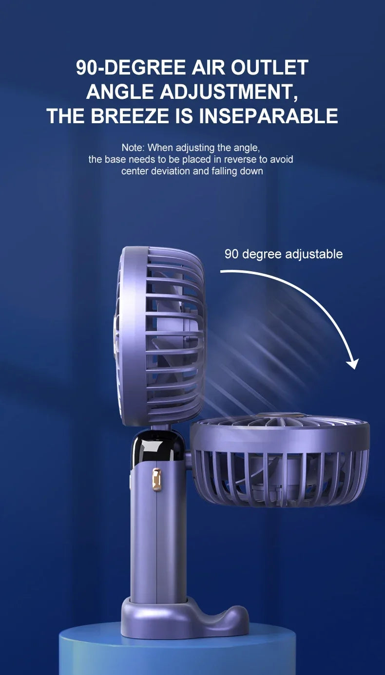 Portable 5 Speed USB Fan with Phone Holder & Digital Display- Rechargeable, Quiet & Powerful