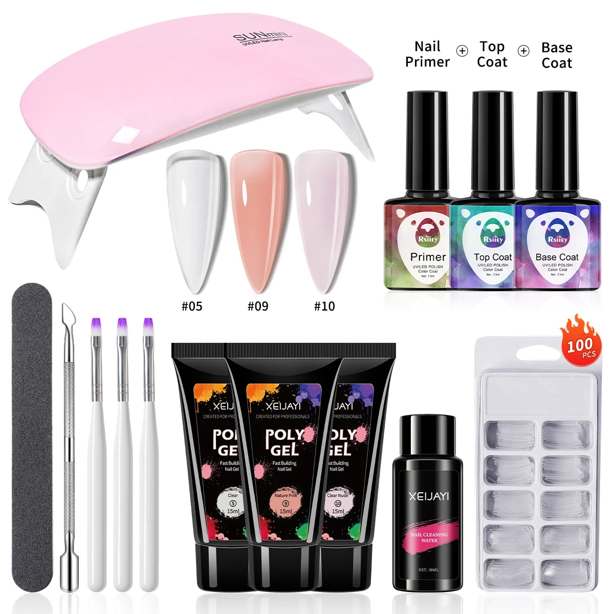 DIY Poly Gel Nail Extension Kit with Led Lamp & Accessories