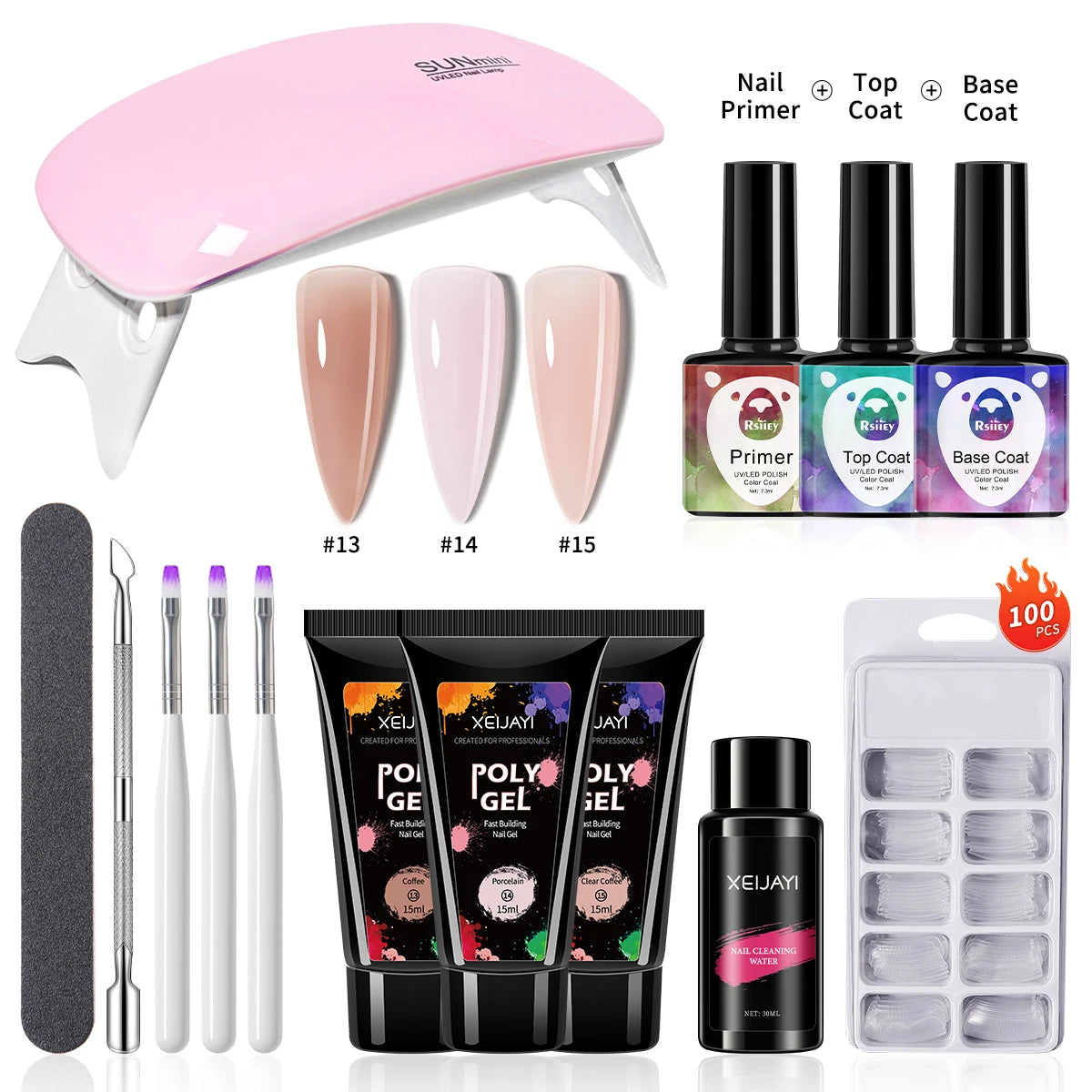 DIY Poly Gel Nail Extension Kit with Led Lamp & Accessories