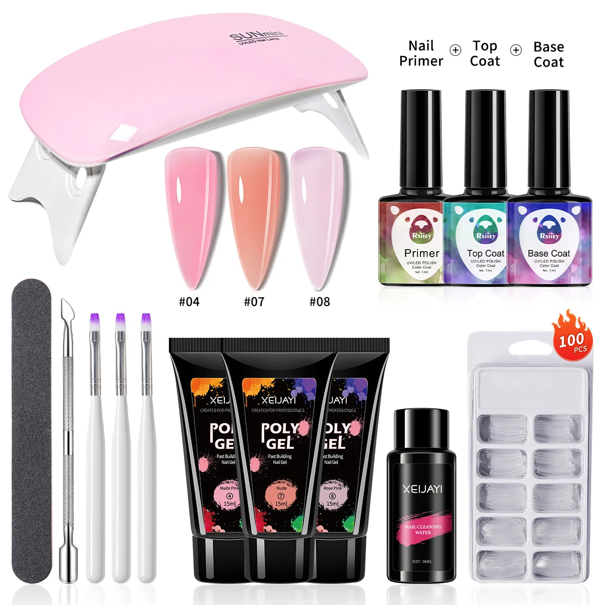 DIY Poly Gel Nail Extension Kit with Led Lamp & Accessories