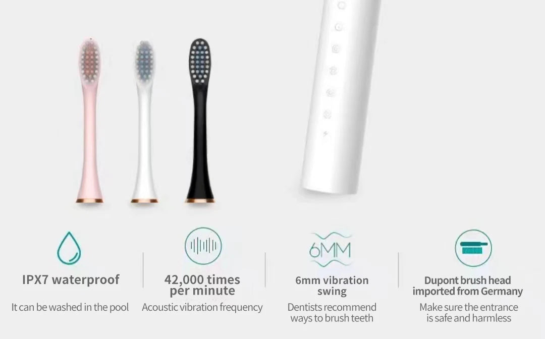 Waterproof  Sonic Electric Toothbrush with 6 Cleaning Modes