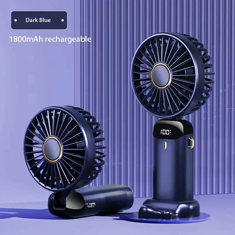 Portable 5 Speed USB Fan with Phone Holder & Digital Display- Rechargeable, Quiet & Powerful