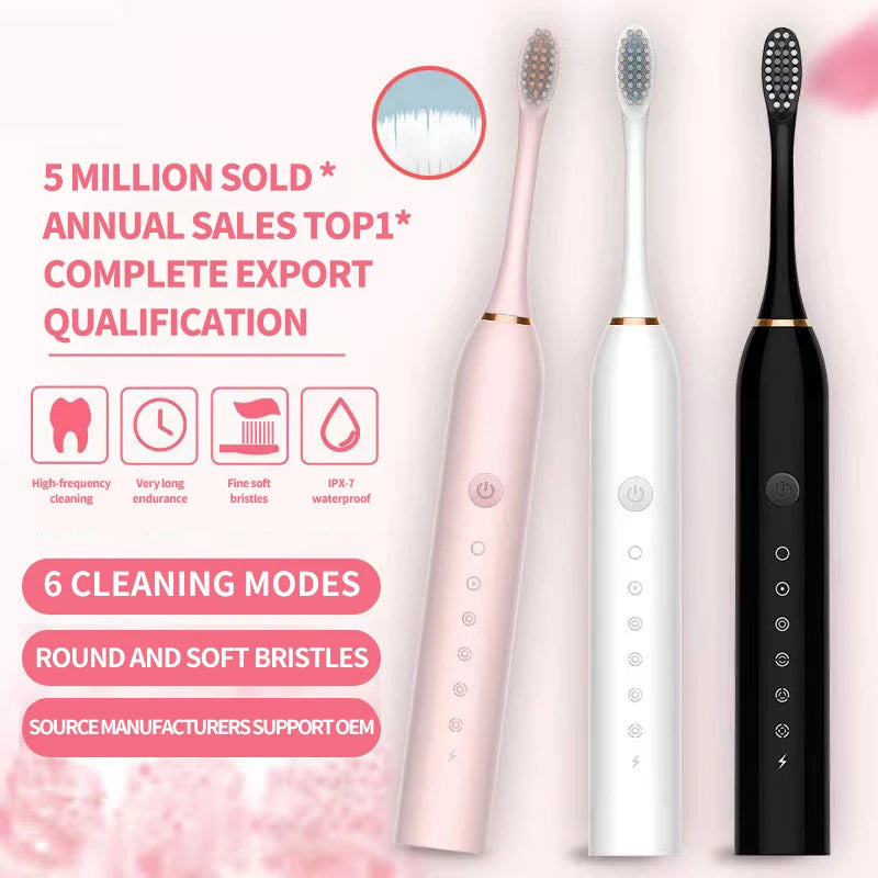 Waterproof  Sonic Electric Toothbrush with 6 Cleaning Modes