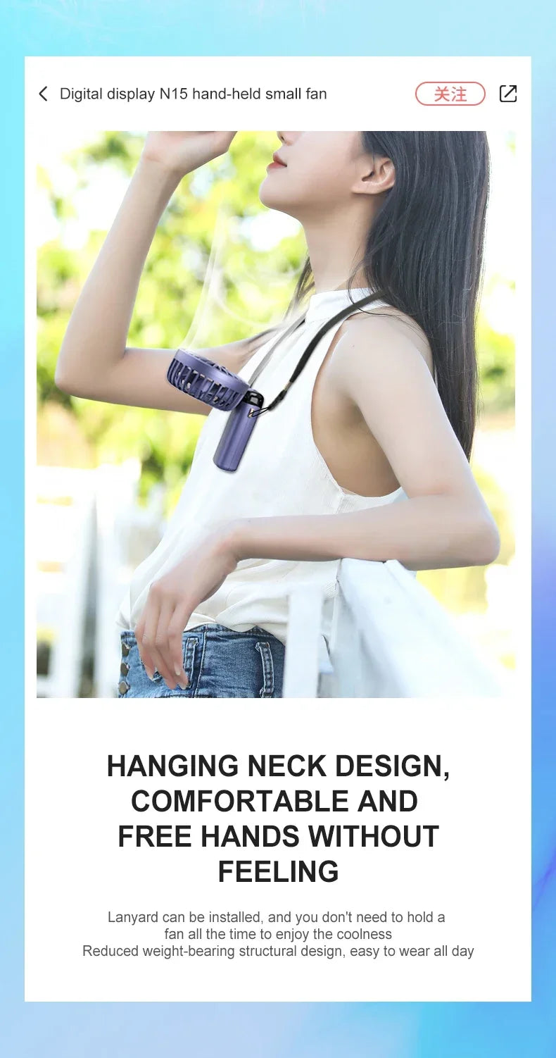 Portable 5 Speed USB Fan with Phone Holder & Digital Display- Rechargeable, Quiet & Powerful