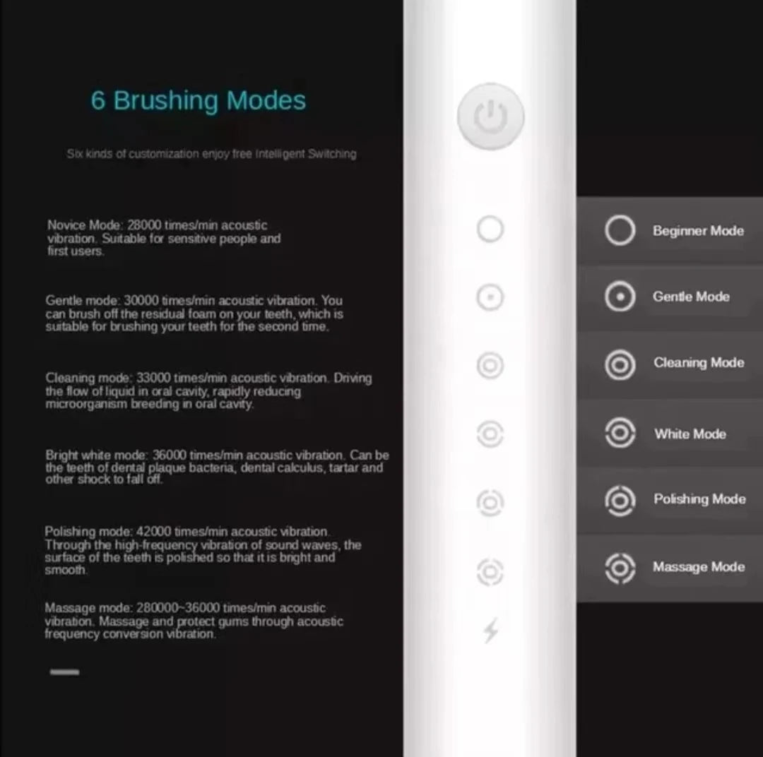 Waterproof  Sonic Electric Toothbrush with 6 Cleaning Modes