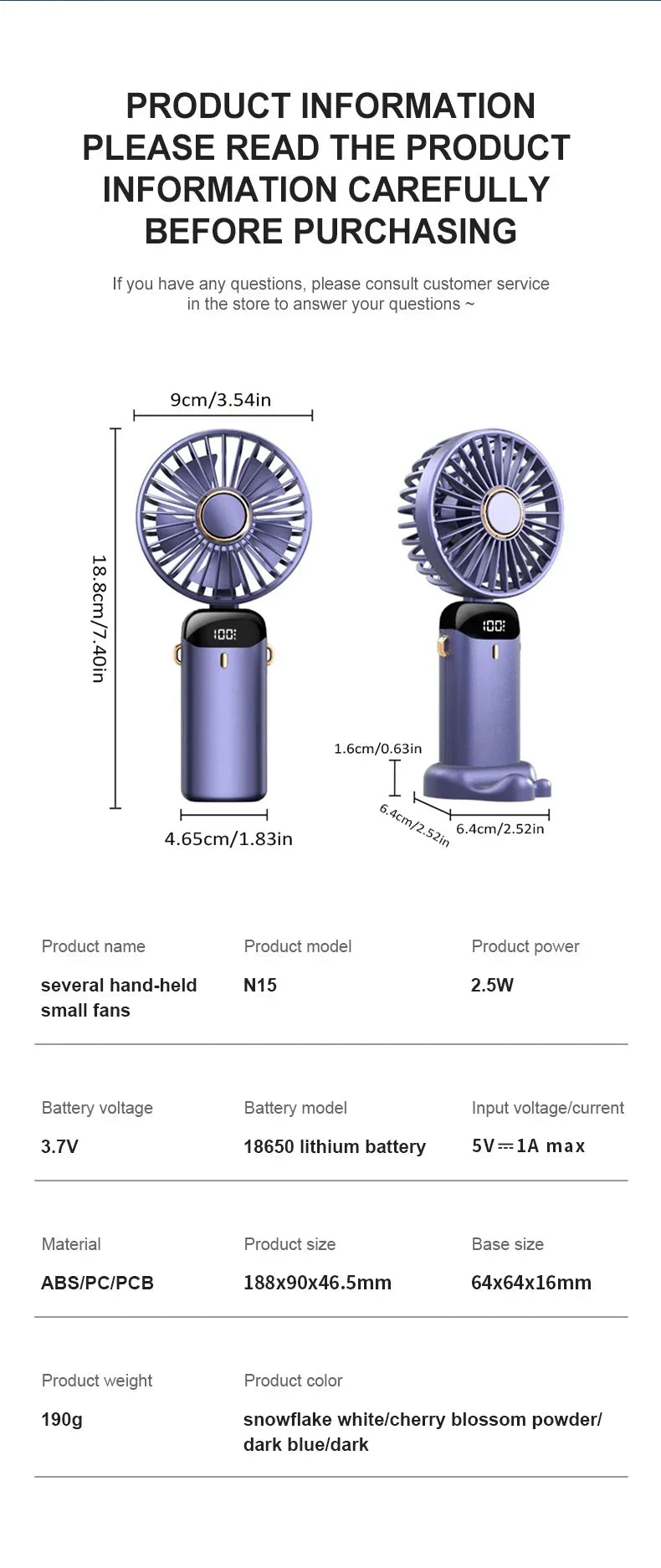 Portable 5 Speed USB Fan with Phone Holder & Digital Display- Rechargeable, Quiet & Powerful