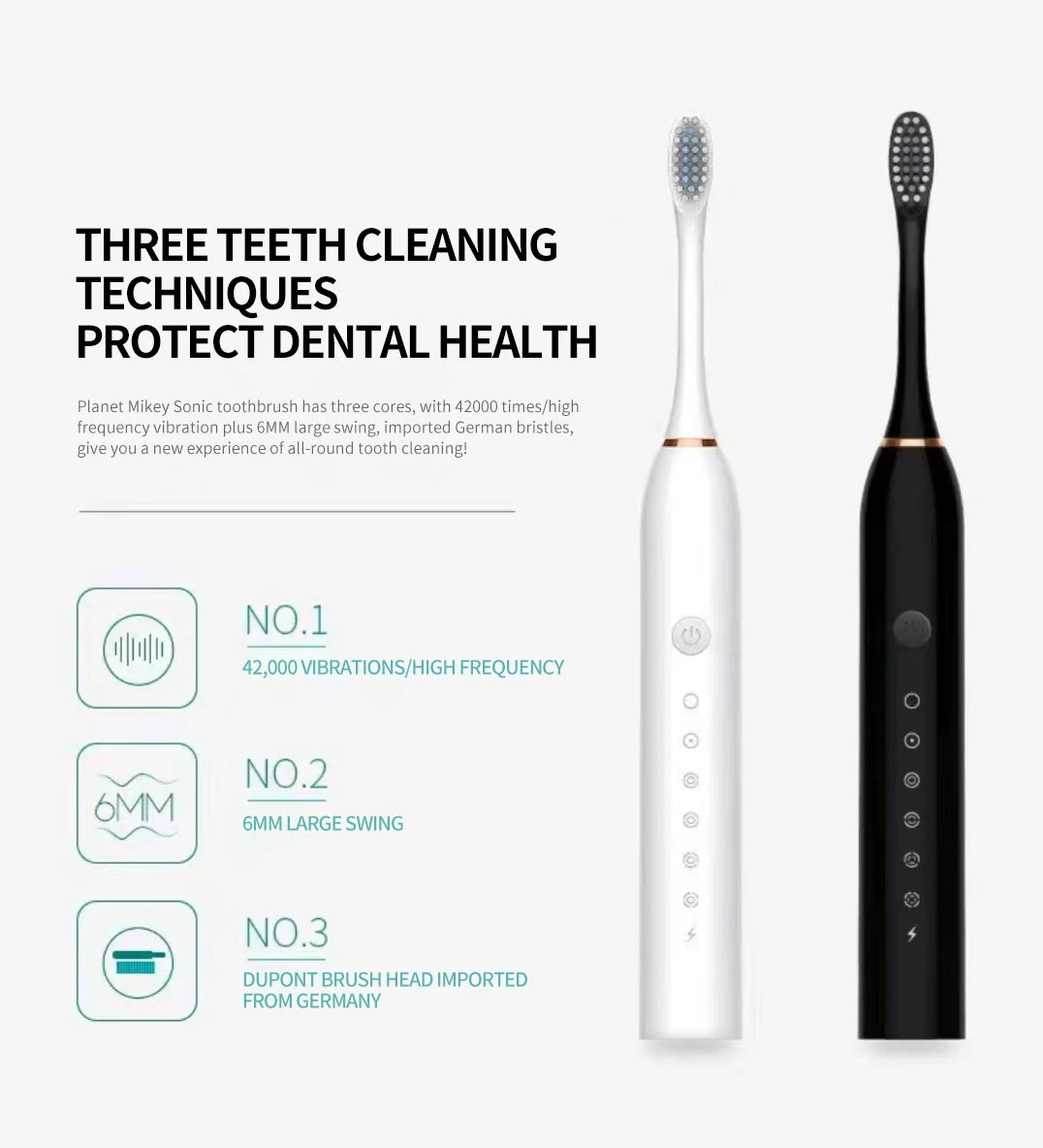 Waterproof  Sonic Electric Toothbrush with 6 Cleaning Modes
