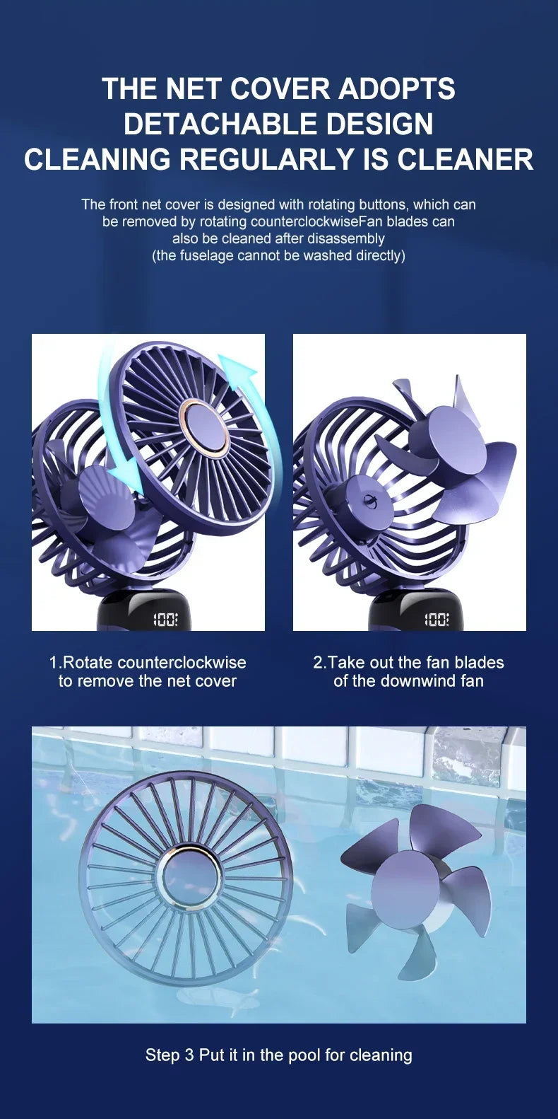 Portable 5 Speed USB Fan with Phone Holder & Digital Display- Rechargeable, Quiet & Powerful