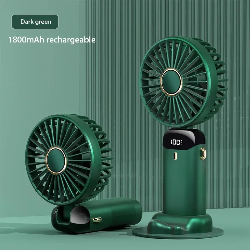 Portable 5 Speed USB Fan with Phone Holder & Digital Display- Rechargeable, Quiet & Powerful