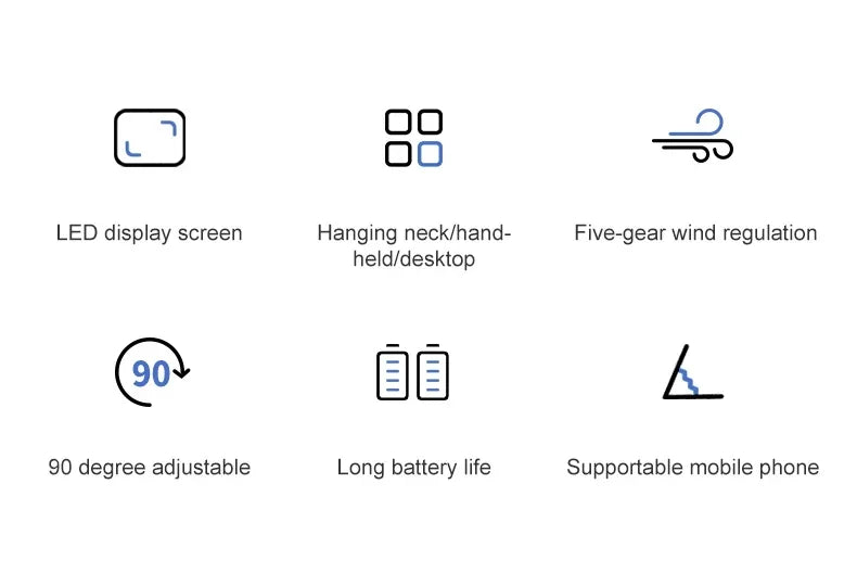 Portable 5 Speed USB Fan with Phone Holder & Digital Display- Rechargeable, Quiet & Powerful